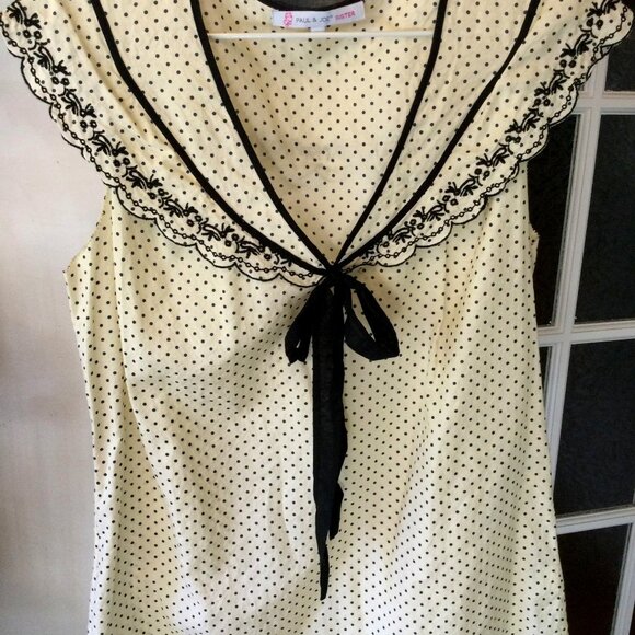 Paul & Joe Sister polka dot cotton/silk blouse with ribbon tie - Picture 1 of 6